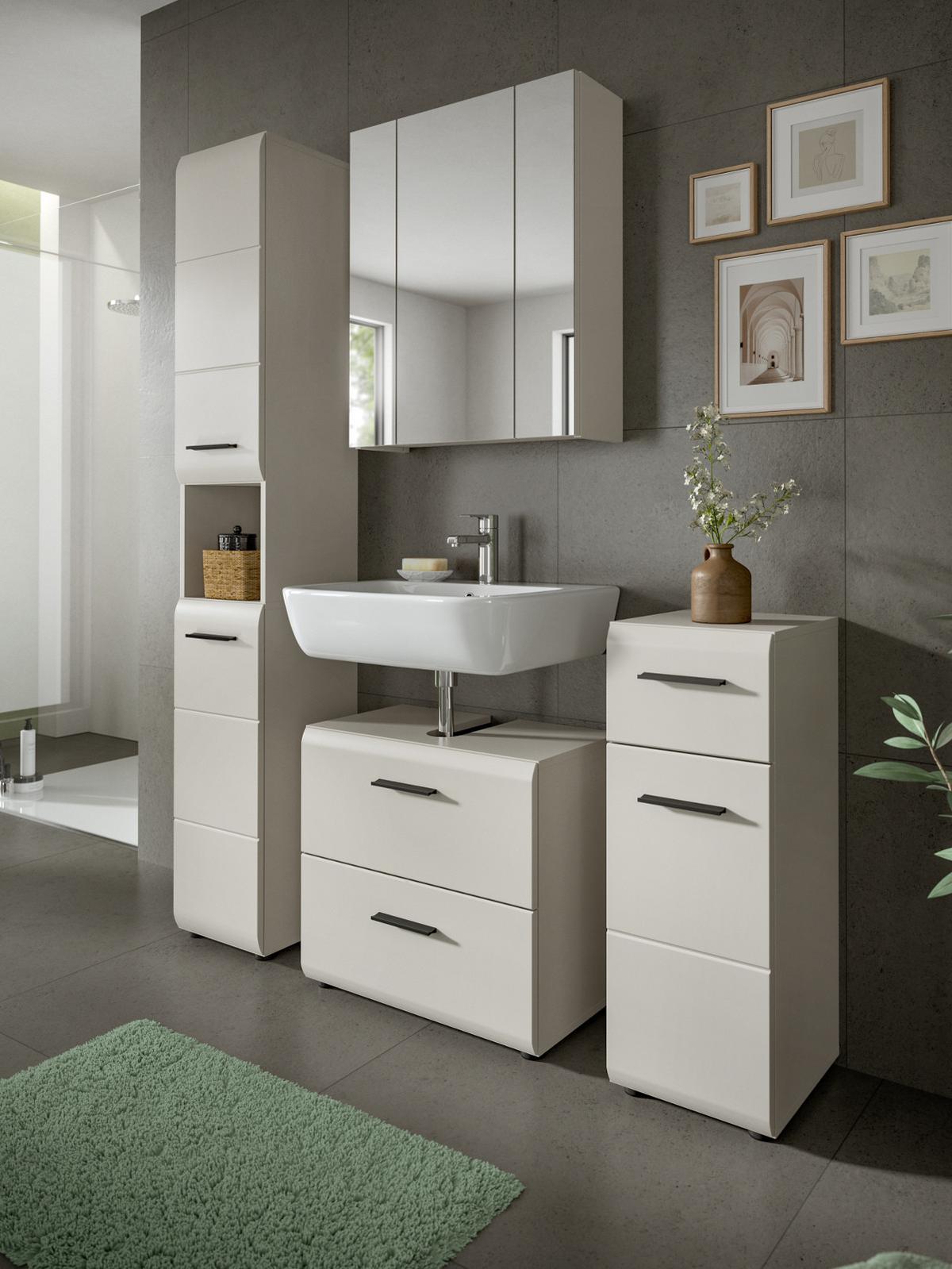 BADKOMMODE Kaschmir 30 x 80 cm, Badschrank mit Vollauszug-Schubkasten - Kaschmir/Schwarz, Holzwerkstoff/Kunststoff (30/80/30cm) - Inn.Furn