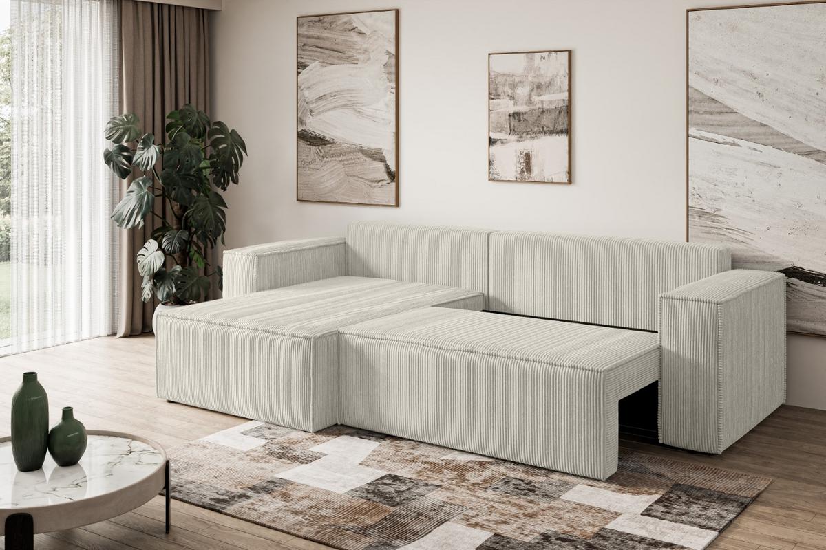 ECKSOFA mit Schlaffunktion und Bettkasten CELTIC-XL - 277x143x83 cm Creme Cord - Hellgrau/Creme, Holzwerkstoff/Kunststoff (277/143cm) - ALTDECOR