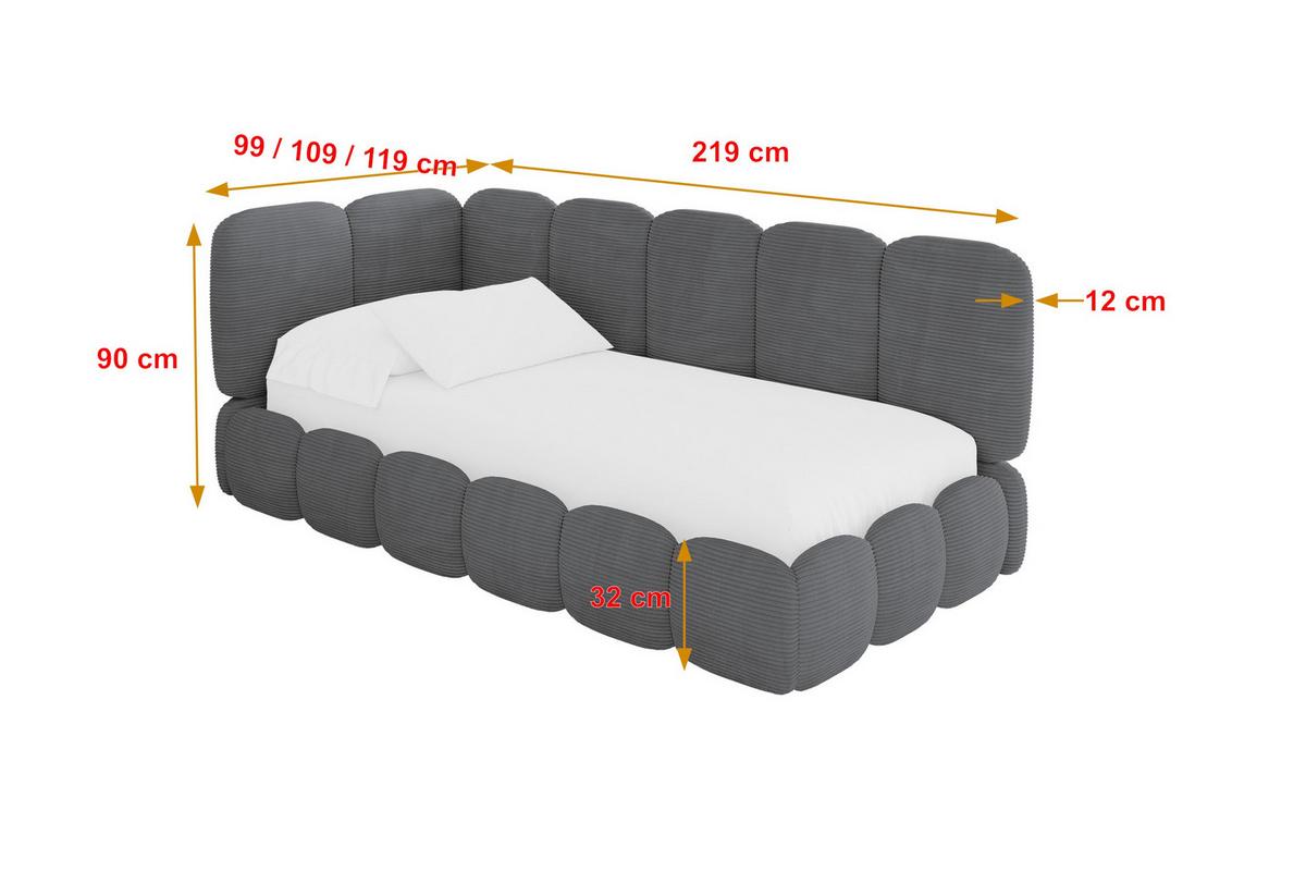 EINZELLBETT Jugendbett mit Bettkasten, Rechts - AVRY 100x200 Dunkelgrau - Schieferfarben/Dunkelgrau, Holzwerkstoff/Textil (100/200cm) - ALTDECOR