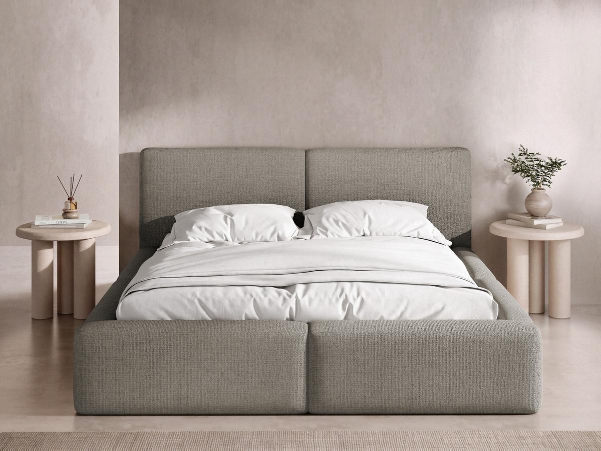 POLSTERBETT Duo mit Bettkasten, Metall-Lattenrost & hohem Kopfteil in Taupe Chenille 180x200 cm - Taupe/Beige, Kunststoff/Textil (180/200cm) - WFL GROUP