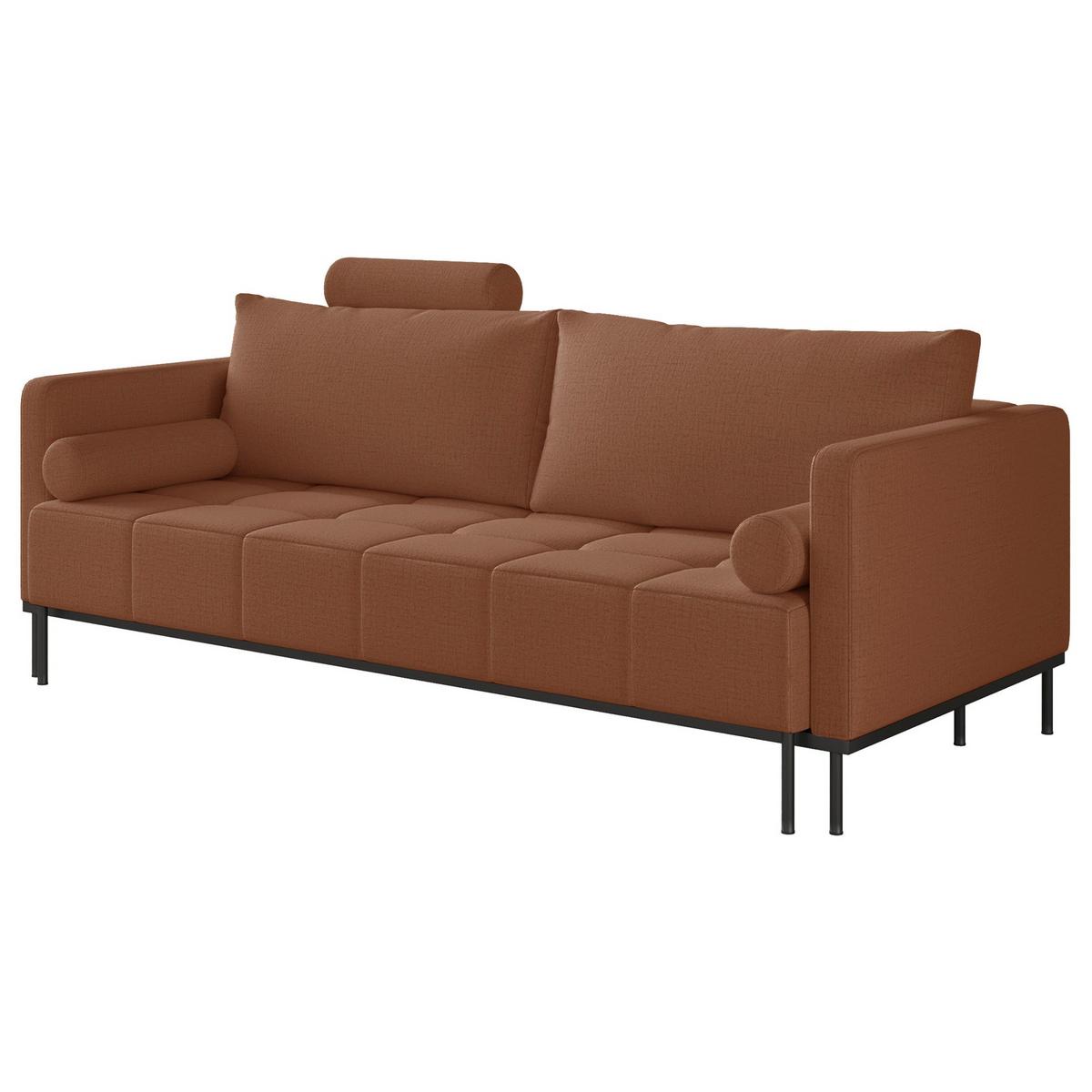SCHLAFSOFA Skilia mit Schlaffunktion, 3-Sitzer 224 cm - Schwarz/Kupferfarben, Textil/Metall (224/85/102cm) - Selsey