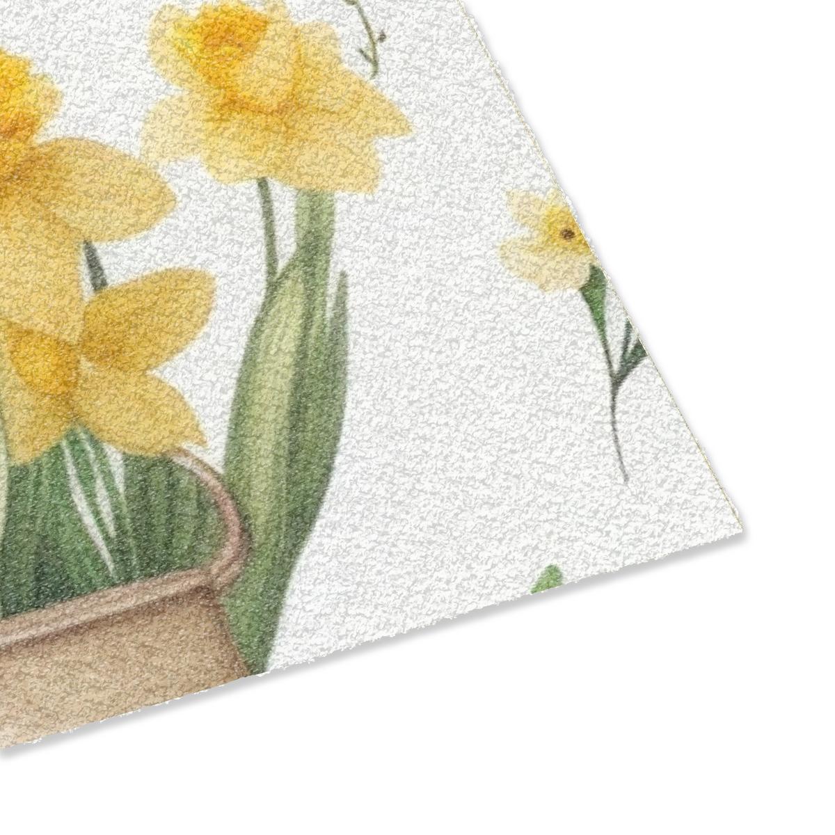 FUSSMATTE Gießkanne - Blumen - Eier Teppichmatte 90x60 cm - Gelb/Weiß, Kunststoff (60/90cm) - MuchoWow