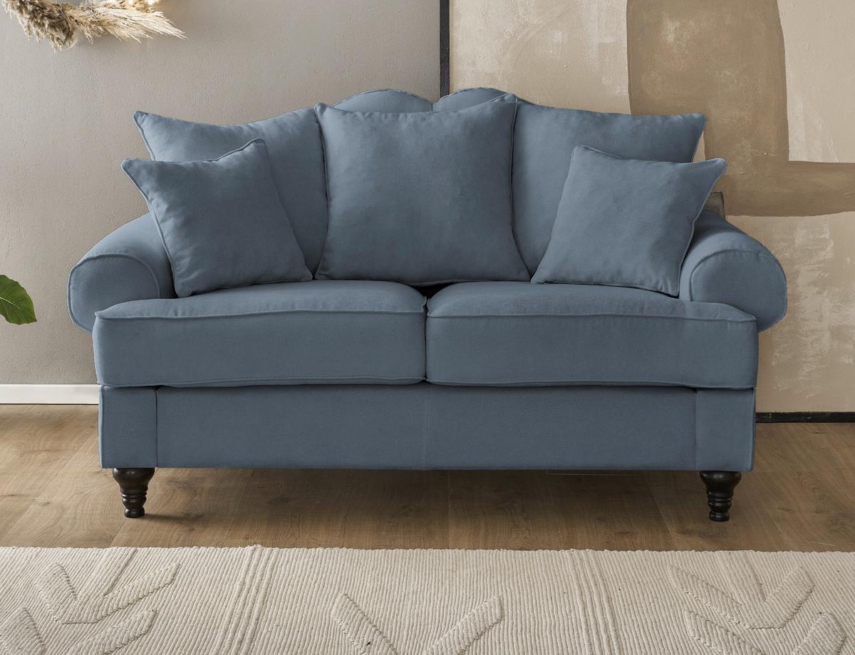 SOFA blau Landhaus, Couch 2-Sitzer 170 cm - Blau, Holz/Textil (170/95/100cm) - Furn.Design