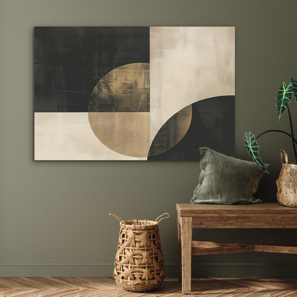 AKUSTIKBILD Abstrakt - Geometrische Formen - Schwarz - Gold Wandbild Wohnzimmer 100x70 cm - Ecru, Kunststoff (100/70/0.9cm) - MuchoWow