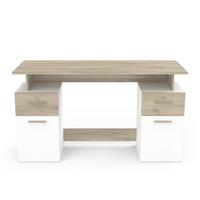 SCHREIBTISCH mit Doppelcontainer, in Holz und Weiß Dekor - L134,8 cm - Platon - Eichefarben/Weiß, Holzwerkstoff (56/55/76.4cm) - Calicosy