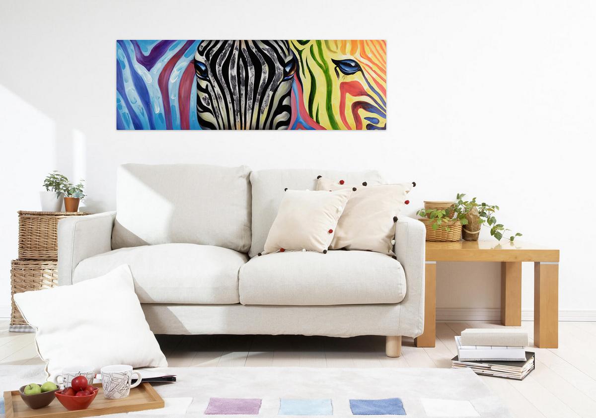 ACRYLBILD HANDGEMALT 150/50 cm - Pink/Gelb, Holz/Textil (150/50cm) - KUNSTLOFT