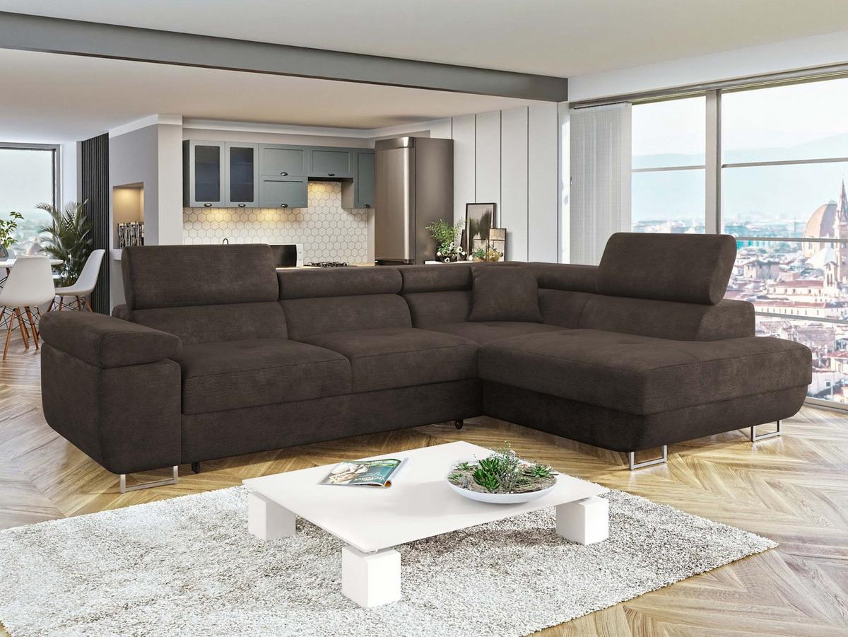 ECKSOFA Torezio, Seite: Rechts - Dunkelbraun, Holz/Textil (274/203cm) - MIRJAN24