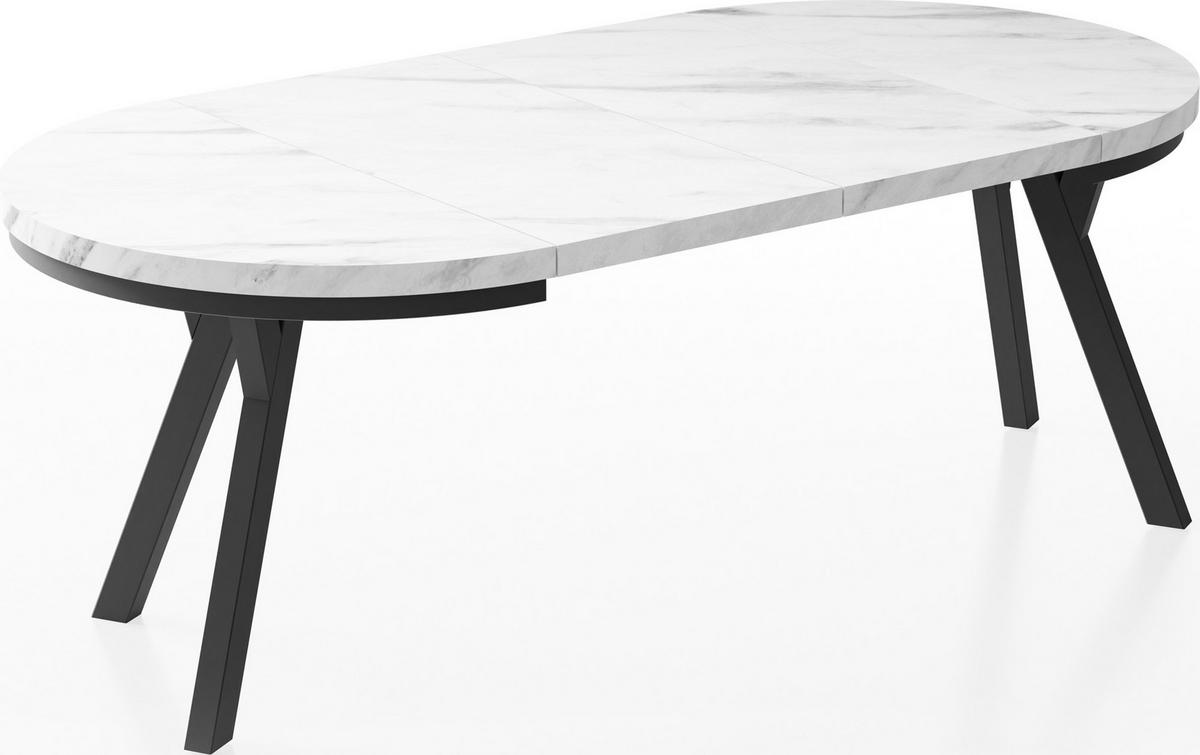 ESSTISCH Lume runder ausziehbarer, Weißer Marmor 90-170/90/76 cm - Ecru/Schwarz, Holz/Holzwerkstoff (90/170/76cm) - WFL GROUP