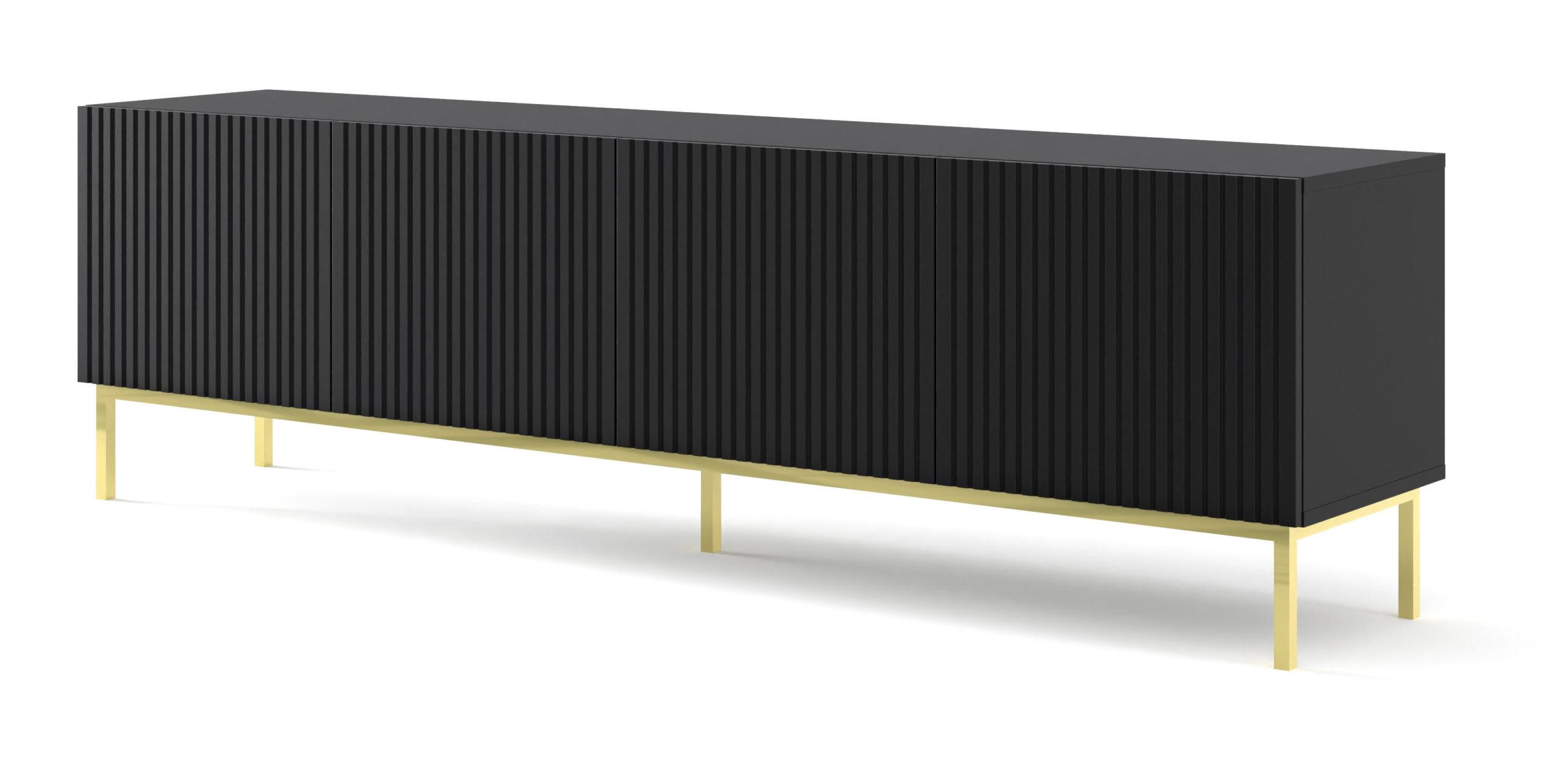 TV LOWBOARD Schwarz, Schwarz, Gold 200/58/42 - Goldfarben/Schwarz, Holzwerkstoff (200/58/42cm) - RAUMHIRSCH FURNITURE