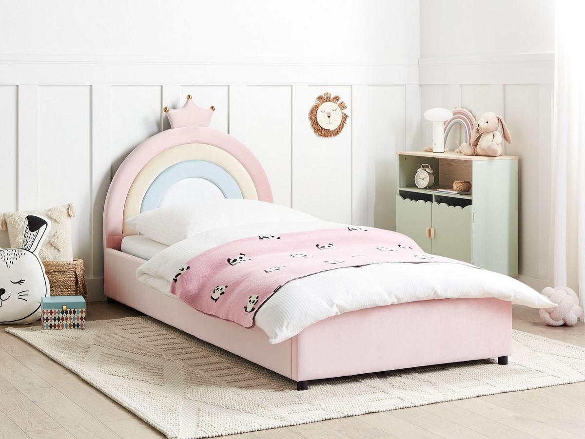 KINDERBETT mit Stauraum 90/200 Samtstoff Rosa Grisetot - Pink, Textil (90/200cm) - Beliani