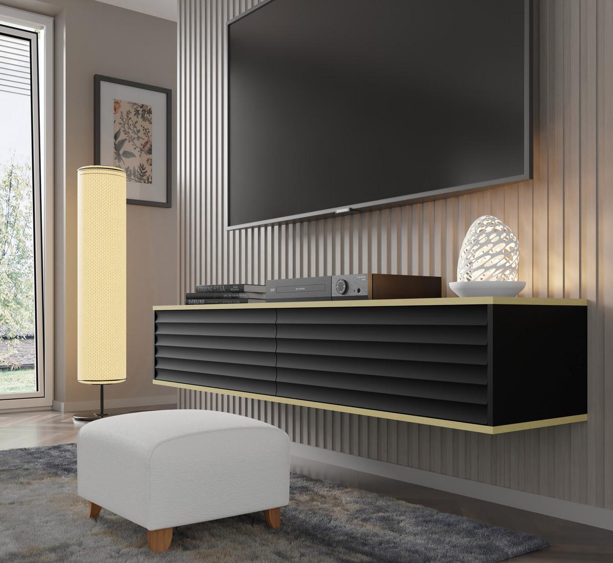 TV LOWBOARD Schwarz, Gold 180/33/40 - Schwarz, Holzwerkstoff (180/33/40cm) - RAUMHIRSCH FURNITURE