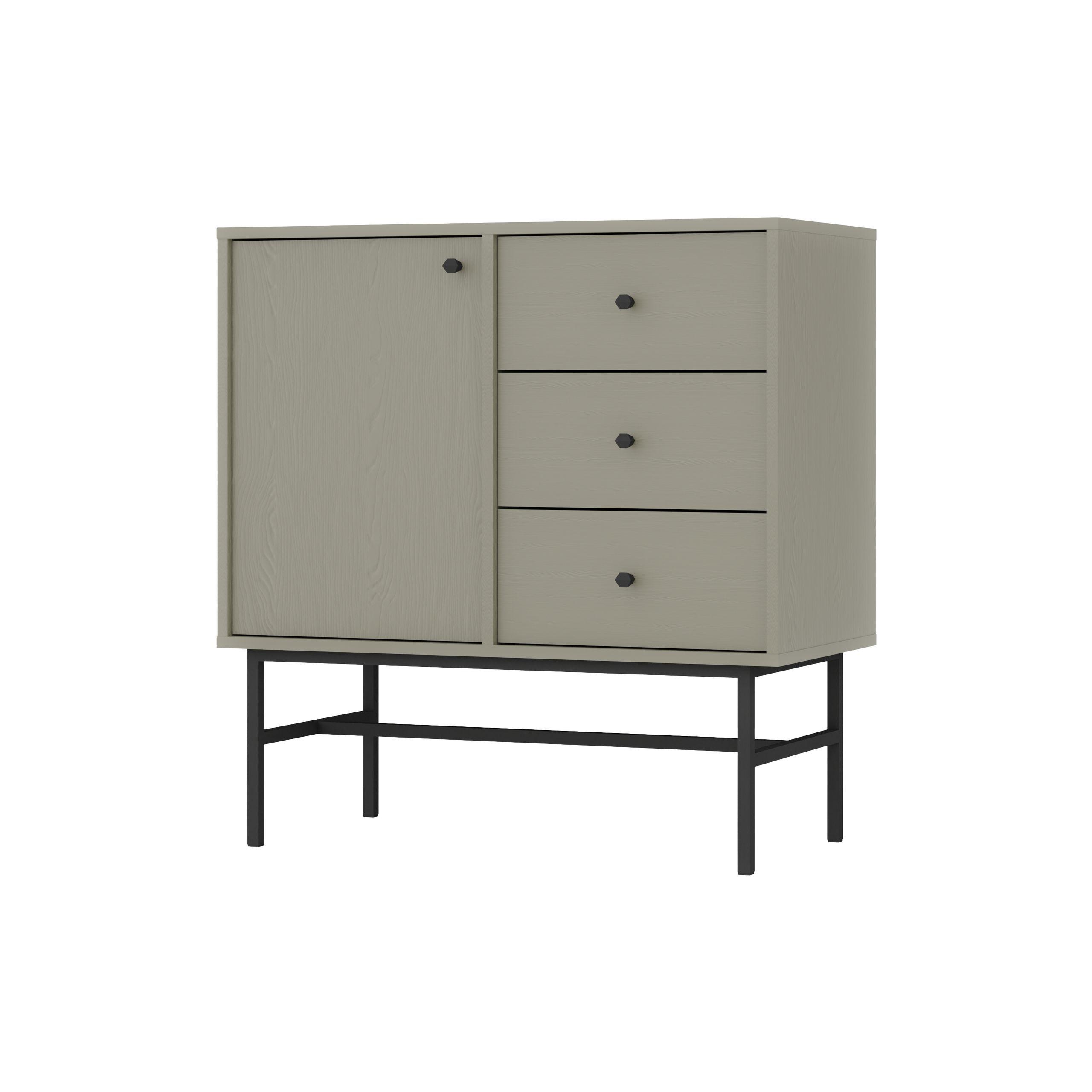 KOMMODE TORINO 84/86/41 cm mit 3 Schubladen 1 Türen Hellgrün - Schwarz/Hellgrün, Holzwerkstoff (84/86/41cm) - MASSENO