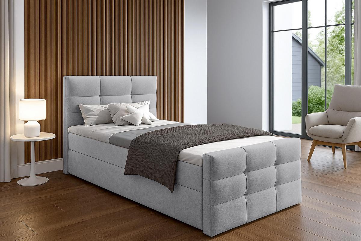 BOXBETT ARGENTARO 100x200 cm mit Bettkasten und Matratze - Grau + TOPPER - Schwarz/Grau, Holz/Holzwerkstoff (100/200cm) - AX Living