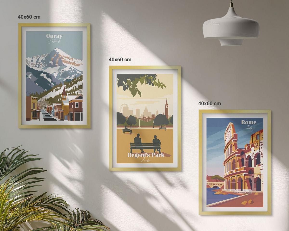 BILDER SET 3er Set - 40x60 cm Goldrahmen - Ouray Mountains London Coliseum - Goldfarben, Kunststoff (40/60cm) - TULUP