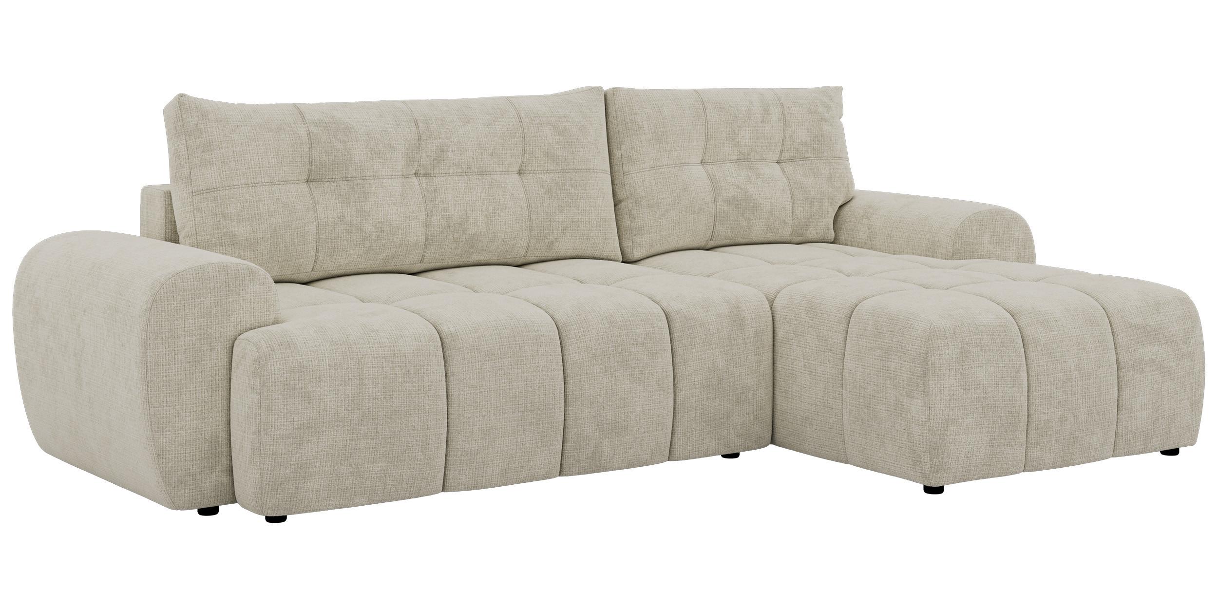 ECKSOFA MARIVO L - Creme Schenille grob gewebt - Rechts Seite - Creme/Schwarz, Kunststoff/Textil (271/161cm) - MKS