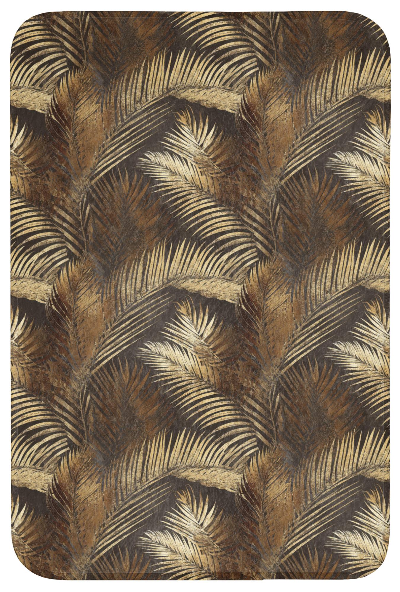 BADEMATTE Tropisch - Blätter - Gold Rutschfest 60x90 cm - Dunkelbraun/Goldfarben, Textil (60/90cm) - OnlyWow