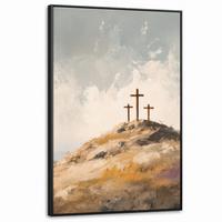 LEINWAND Bilder mit Rahmen - Hügel - Abstrakt - Christentum - Kreuz - 90x140 - Hellgrau, Textil (90/140cm) - MuchoWow