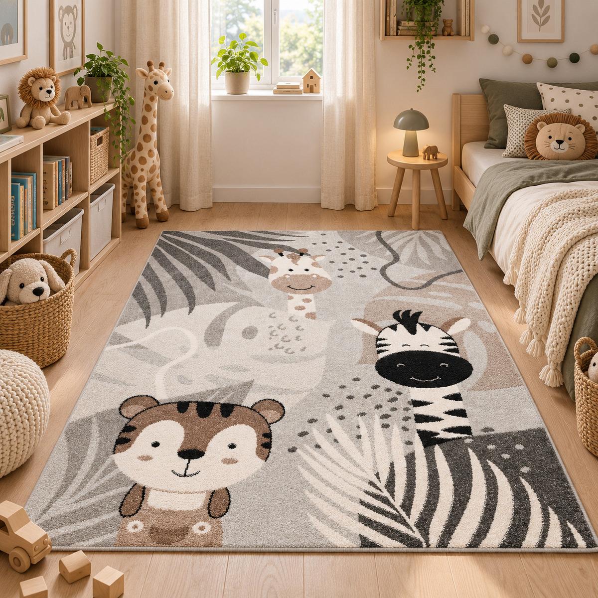 KINDER TEPPICH SOFTSTAR KIDS SAFARI FRIENDS - Grau, Textil (120/170cm) - Pergamon