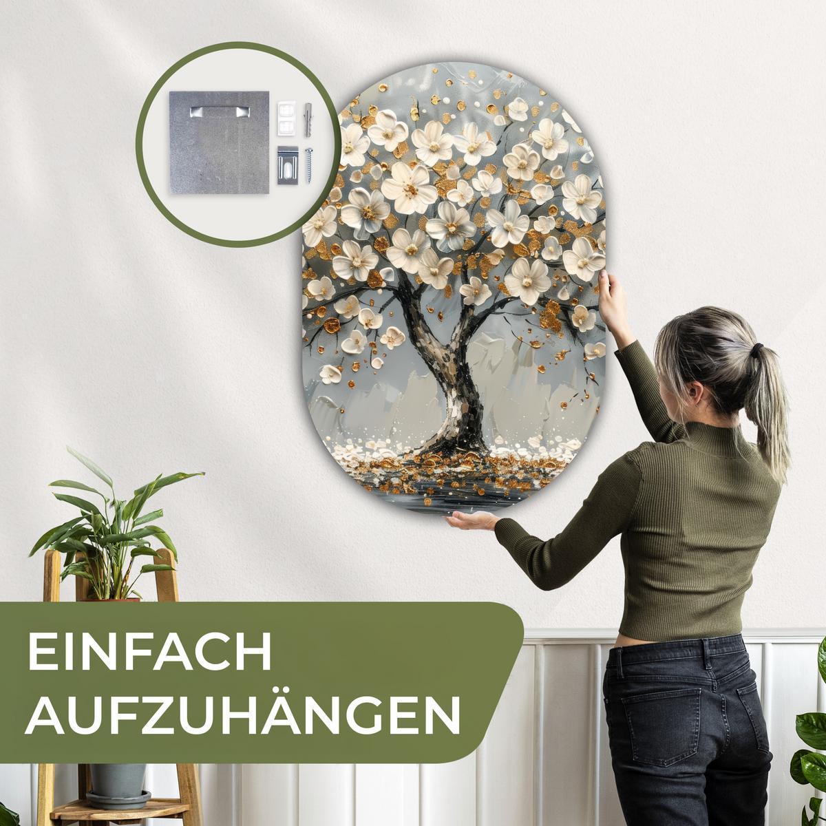 WANDBILD Baum - Gold - Blumen - Abstrakt - Kunst Deko Groß 80x120 cm - Goldfarben, Kunststoff (80/120cm) - MuchoWow