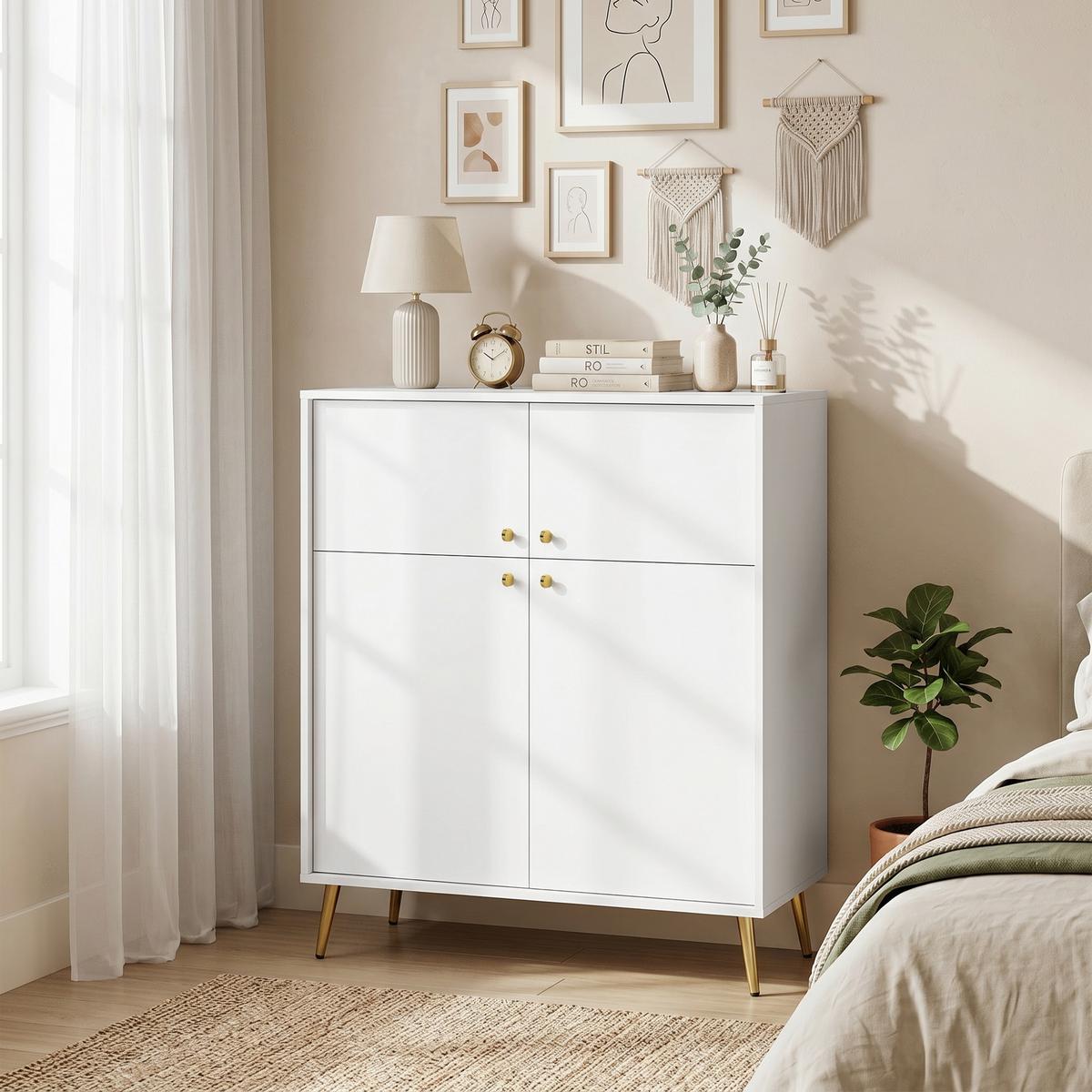 SIDEBOARD Spanplatte Metall Cremeweiß - Goldfarben/Creme, Holzwerkstoff/Metall (40.5/122.4/105.4cm) - HOMCOM