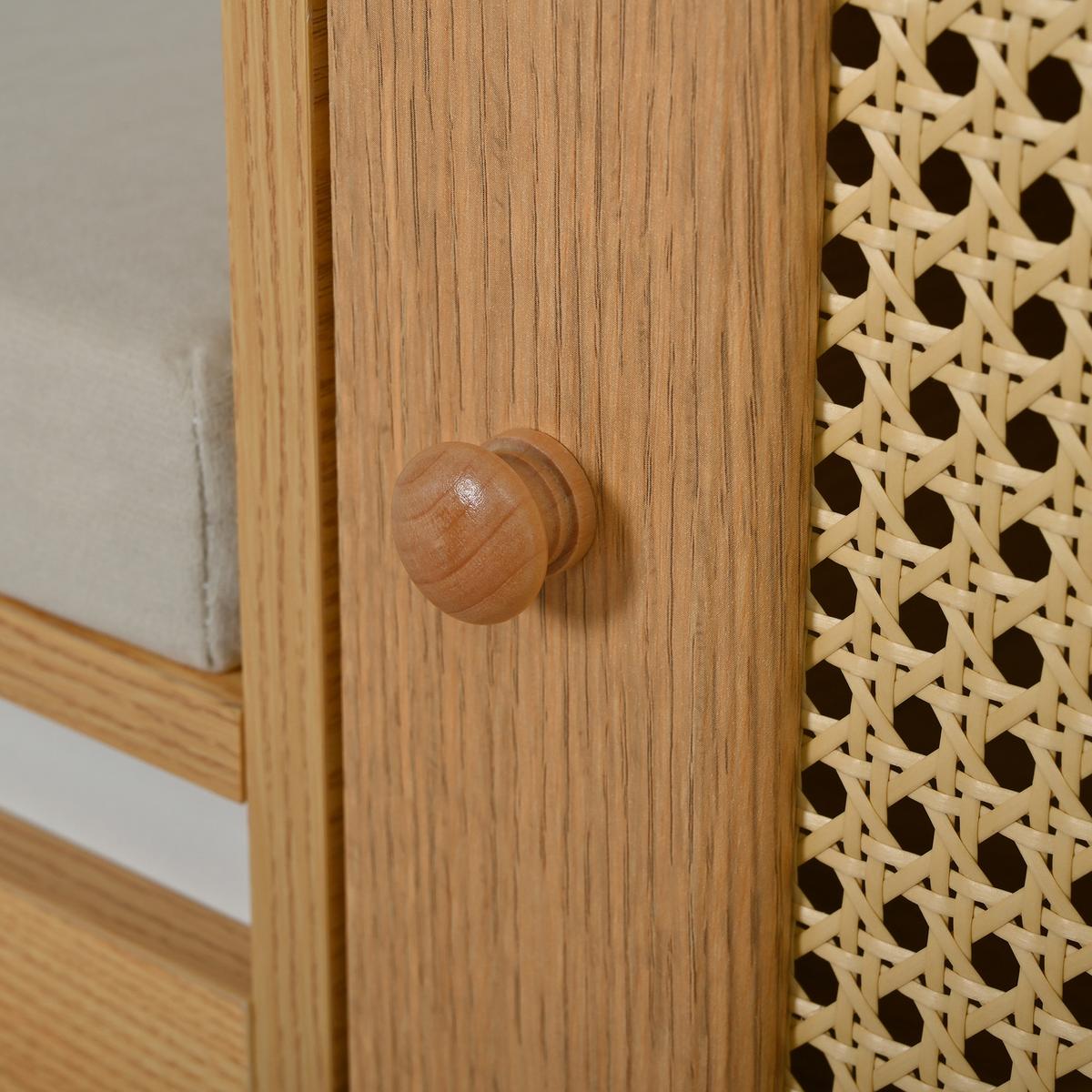 SCHUHSCHRANK in Holz-Optik – Schuhschrank mit Rattan-Tür & Sitzkissen - Naturfarben, Holzwerkstoff (95.5/80.5/35cm) - Urban Meuble