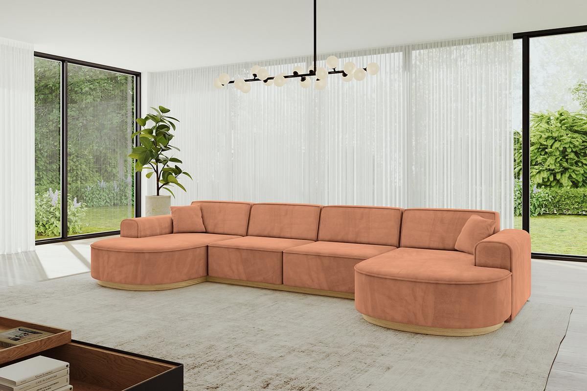 WOHNLANDSCHAFT MARI-U2-v2 - 388x171x83 cm Orange Velours - Orange, Holzwerkstoff/Textil (388/83/171cm) - ALTDECOR