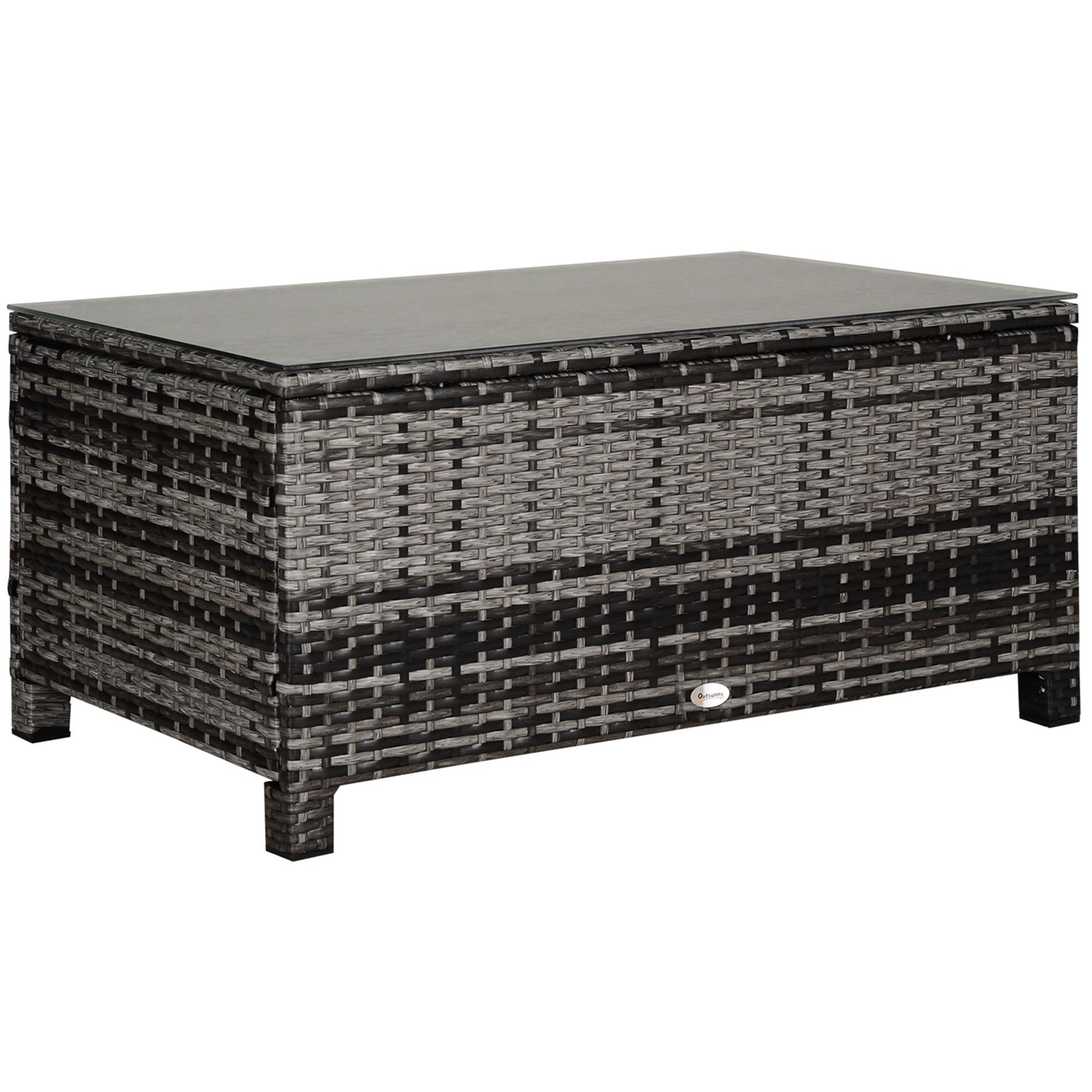 COUCHTISCH Rattan, Metall, Gehärtetes Glas, Grau - Grau, Kunststoff (85/50/39cm) - Outsunny