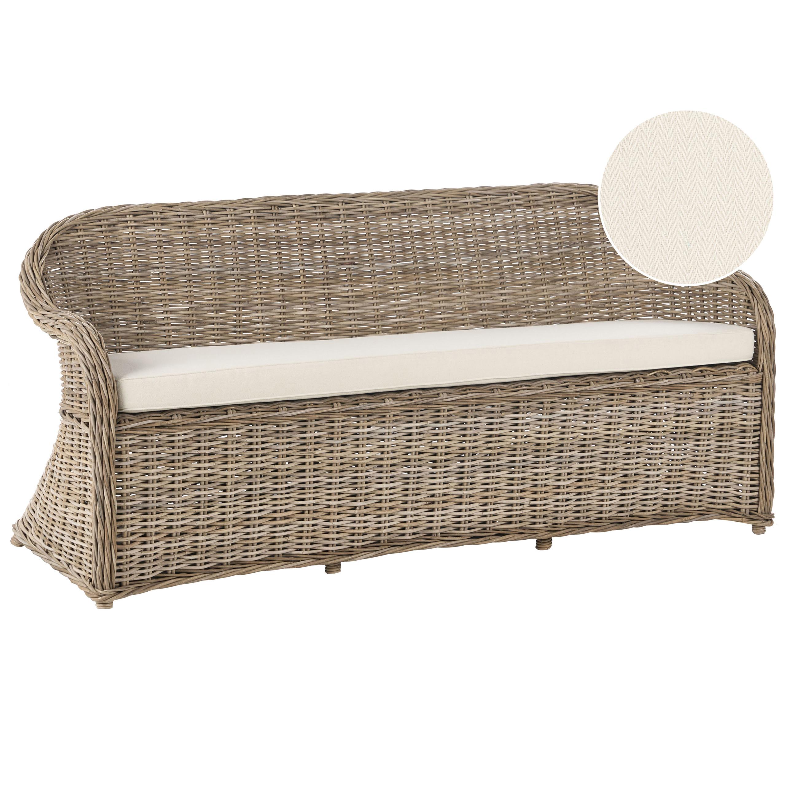 GARTENSOFA 3-Sitzer Naturfarben Susua - Naturfarben/Weiß, Naturmaterialien (189/87/66cm) - Beliani