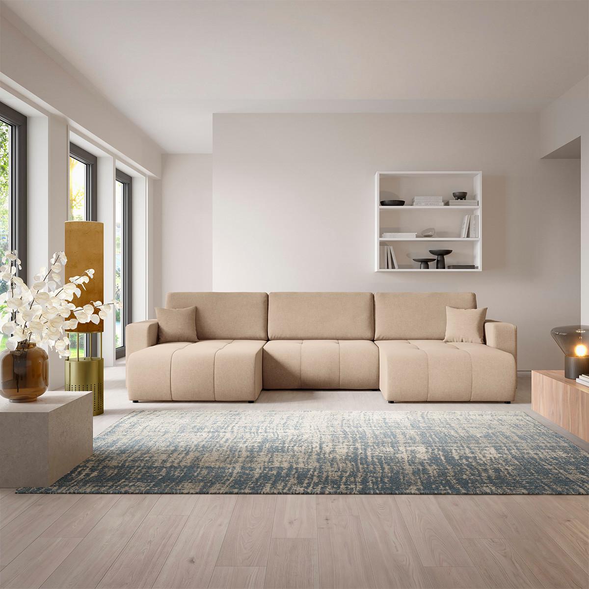 PANORAMASOFA Giulia 5 Sitzplätze Beige - Beige, Holz (344/82/149cm) - Petits-meubles