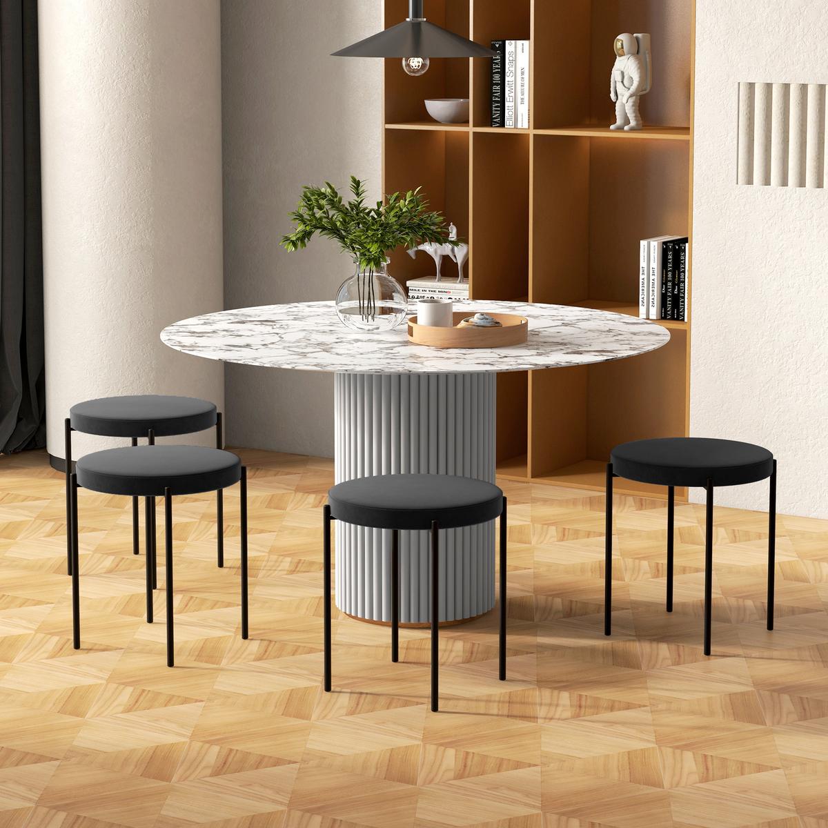 4ER-SET Esszimmerhocker Esszimmerstühle Küchenstuhl modern Samt Schwarz - Schwarz, Textil (41.5/46/41.5cm) - HOMCOM