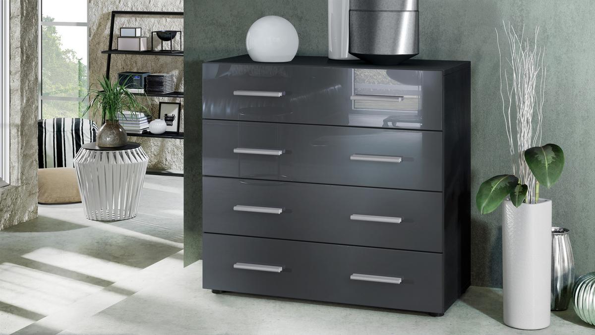 KOMMODE Pavos Grau Hochglanz - Grau, Holzwerkstoff (76/72/35cm) - Vladon
