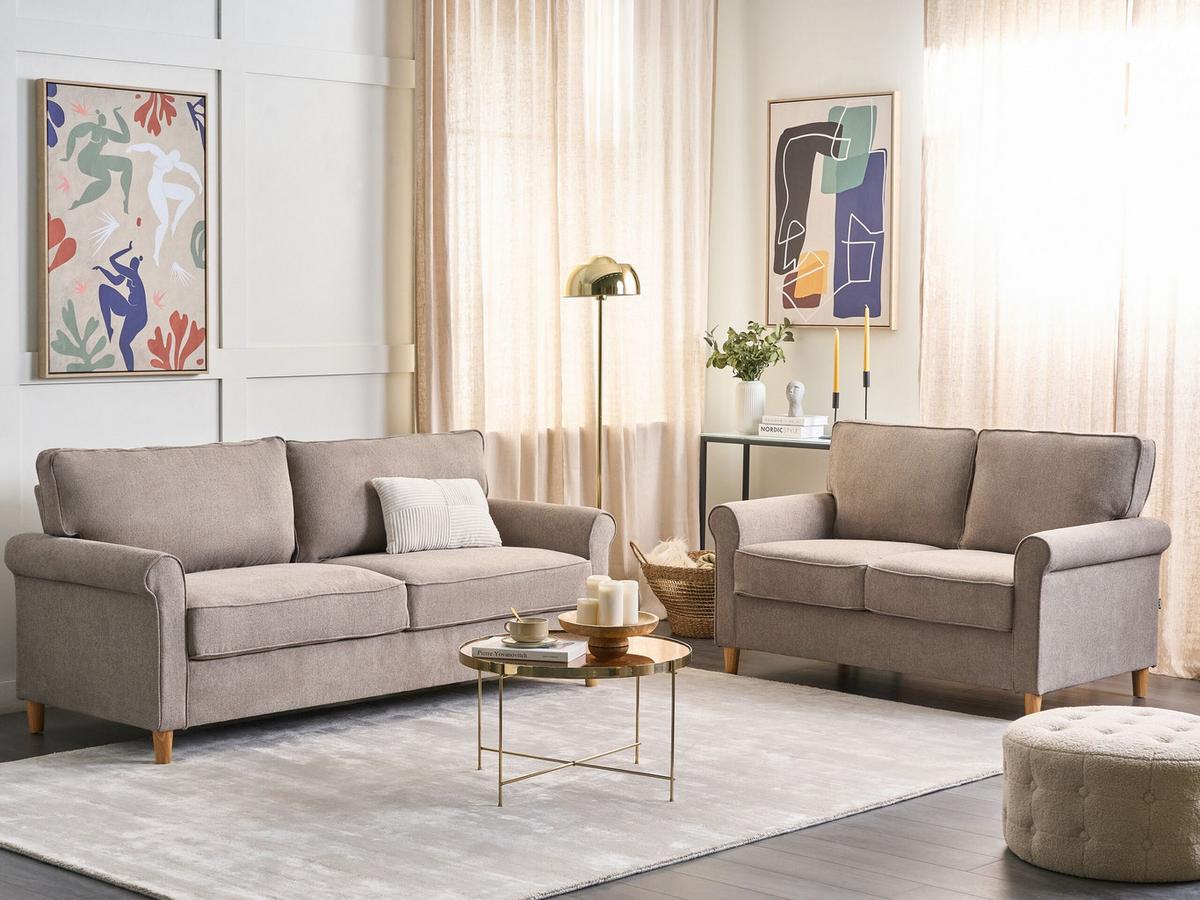 5-SITZER-SOFA SET Stoff hellbraun Ronneby - Hellbraun/Braun, Textil (78/78/190cm) - Beliani