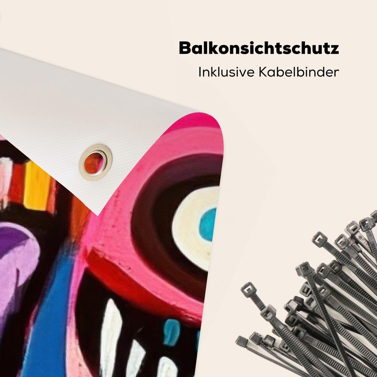 BALKON-SICHTSCHUTZ Abstrakt - Gesicht - Farbenfroh Windschutz 300x95 cm - Multicolor, Kunststoff (300/95cm) - MuchoWow