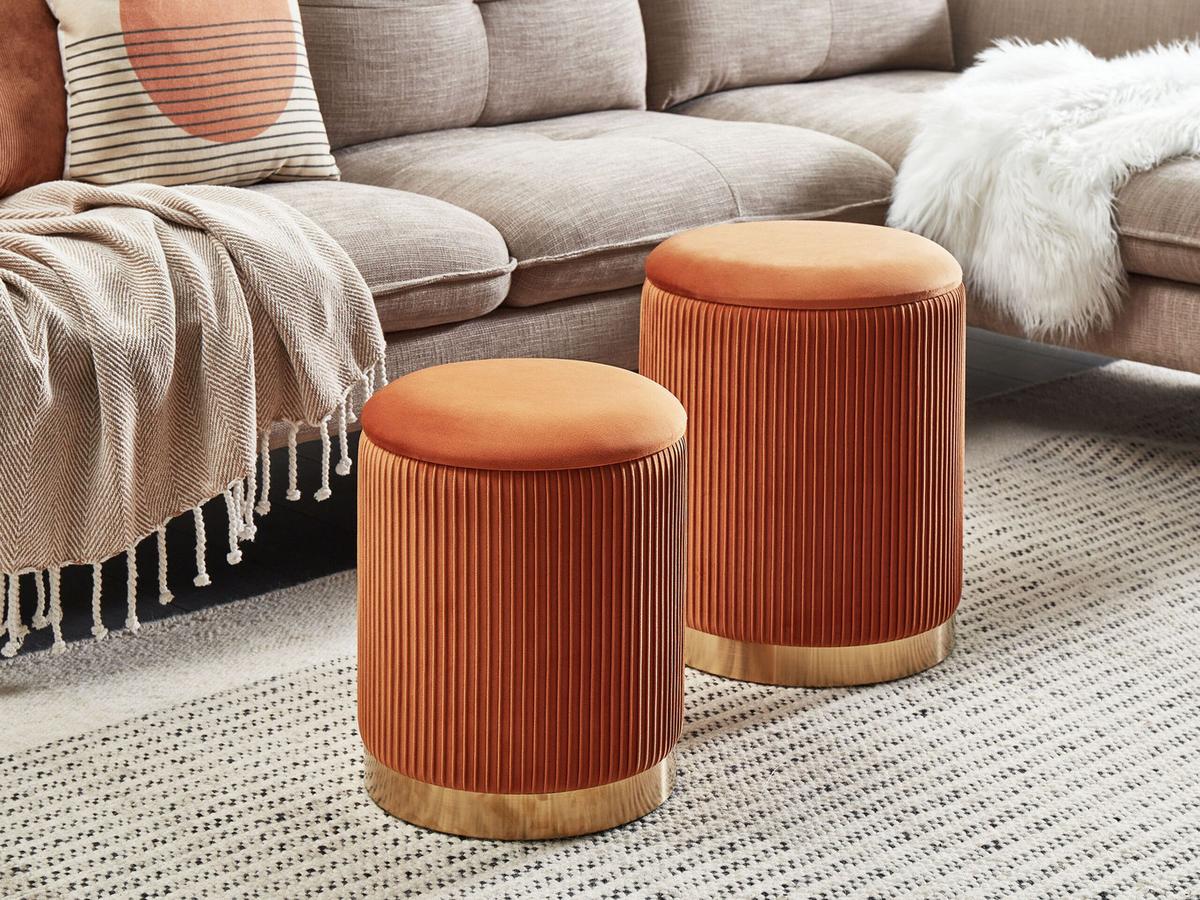 POUF 2er-Set-Orange Miramar - Goldfarben/Orange, Textil (31/44/31cm) - Beliani