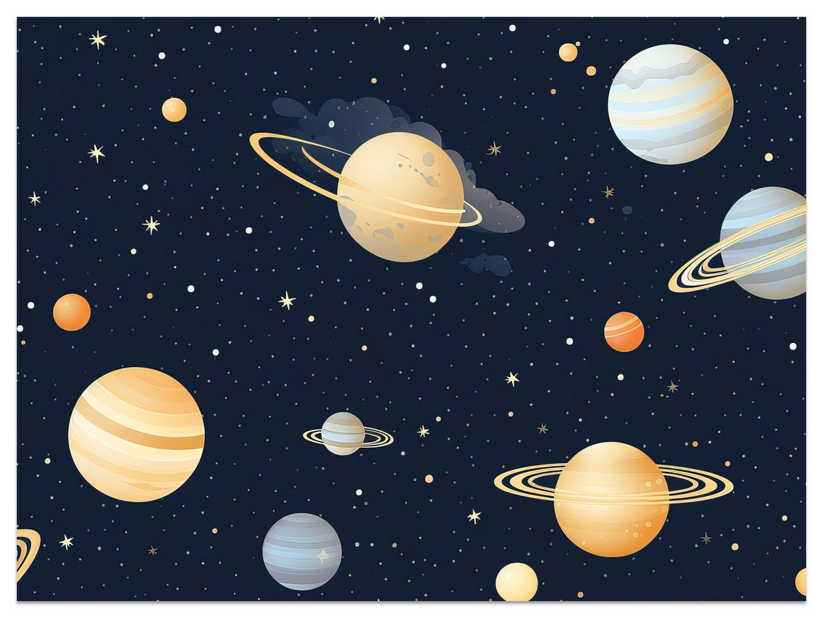 FOTOTAPETE für Kinderzimmer Märchen Galaxie Planeten Sterne 500x350 - Blau/Gelb, Papier (500/350cm) - Muralo