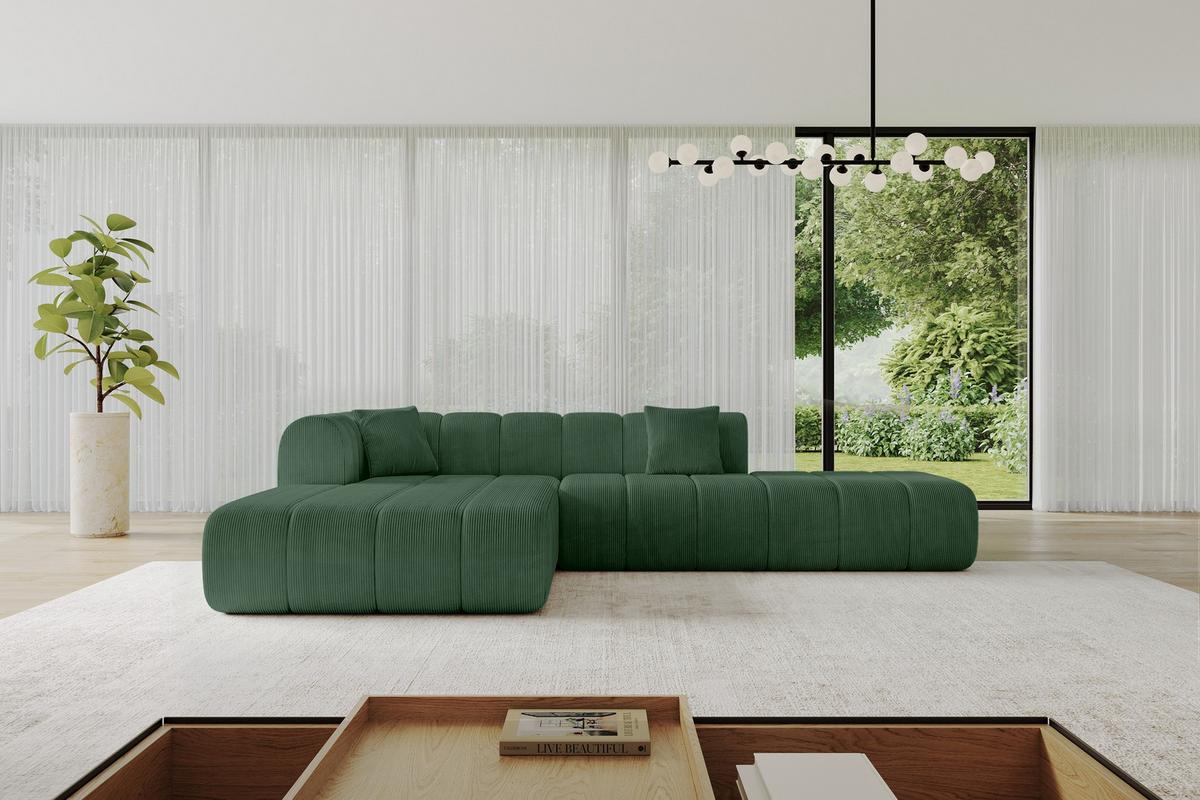 ECKSOFA Ottomane Links BILA-L 289x176x71 Grün Cord - Waldgrün/Schwarz, Holzwerkstoff/Kunststoff (176/289cm) - ALTDECOR