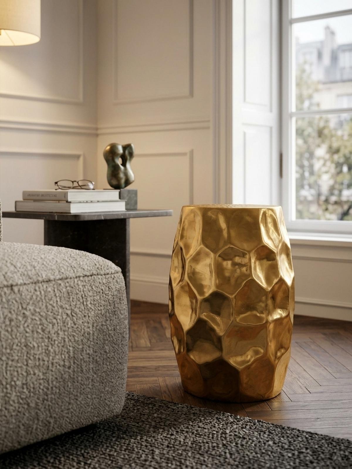 BEISTELLTISCH Aluminium Hammerschlag Pflegeleicht ENNS, Gold 30x30x47 cm - Goldfarben, Metall (30/30/47cm) - KADIMA DESIGN