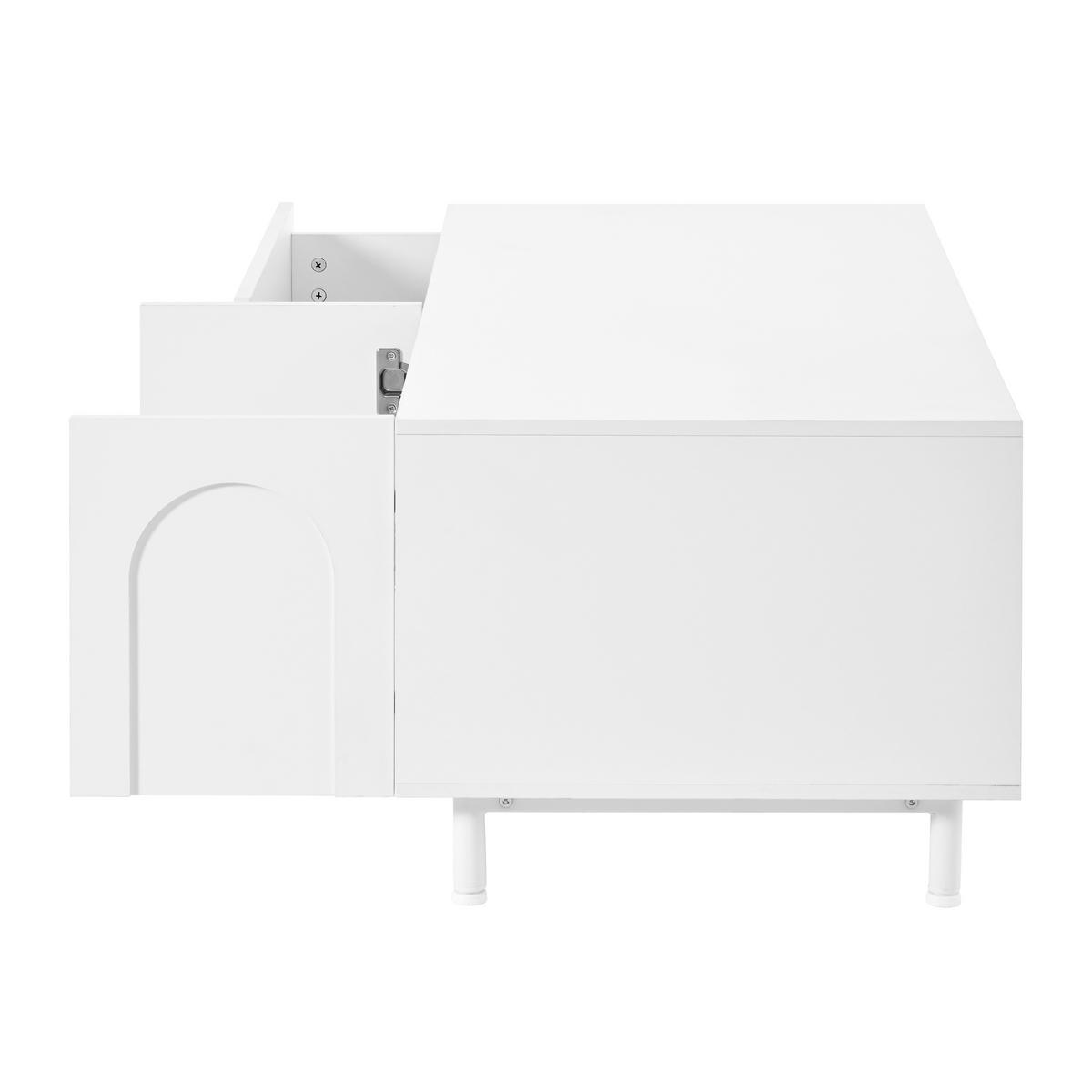 COUCHTISCH Weiß Rechteckig mit 2 Schubladen & Bogen-Türen - Weiß, Holzwerkstoff (50/100/39.5cm) - Urban Meuble