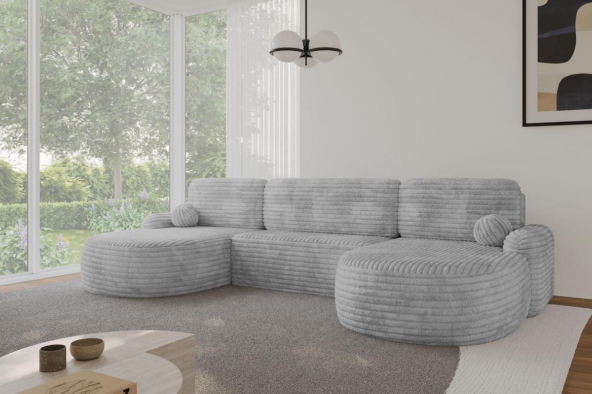 WOHNLANDSCHAFT mit Schlaffunktion und Bettkasten LIRA-U - 335x172x89 Hellgrau - Hellgrau, Holzwerkstoff/Textil (335/89/172cm) - ALTDECOR