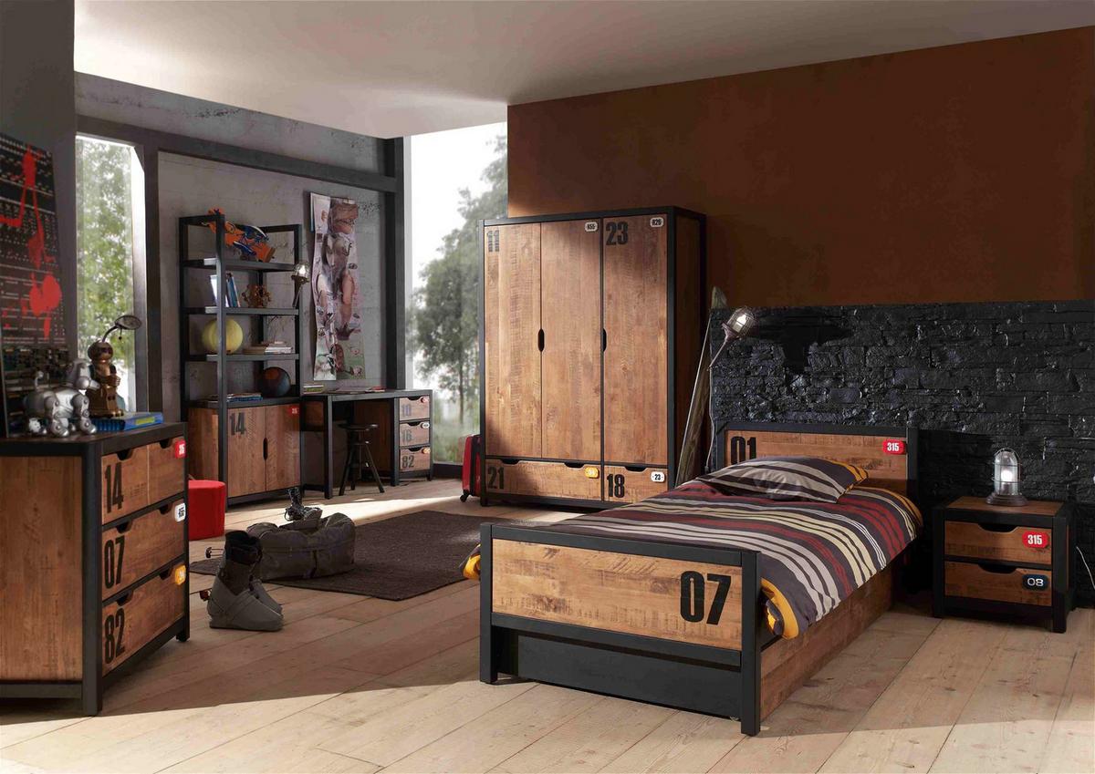 KINDERZIMMER Set komplett Kameko 12 Massivholz+MDF Schwarz/Cognac - Cognac/Schwarz, Holz (293/1/193cm) - 58aufmkessel