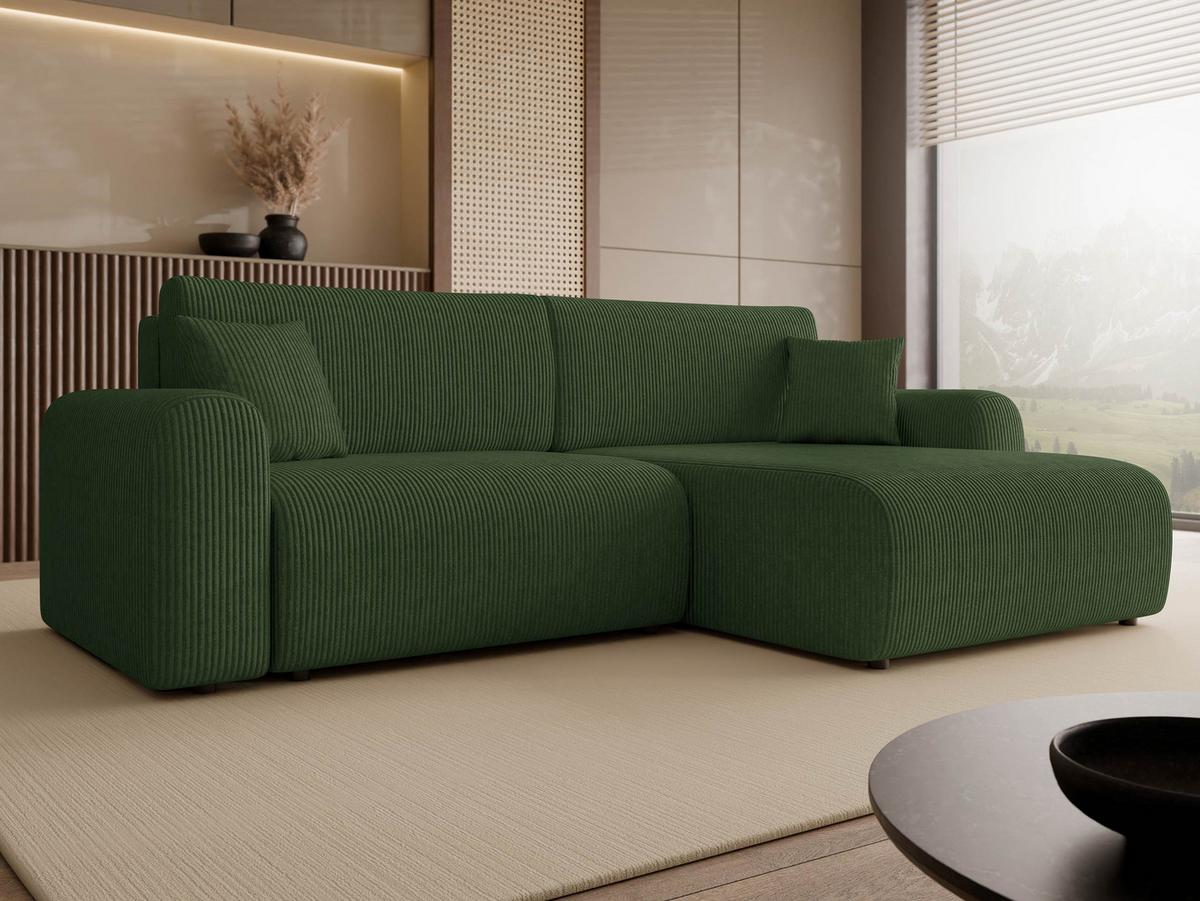 ECKSOFA Floryn L Cord - Schwarz/Grün, Holz/Kunststoff (245/145cm) - MIRJAN24
