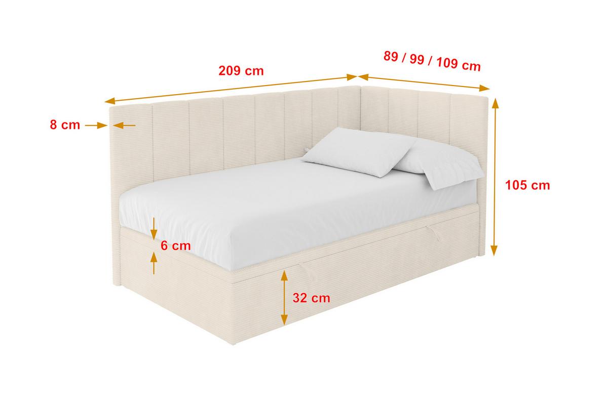 EINZELBETT Jugendbett mit Bettkasten Links, ohne Matratze - LOVY 90x200 Beige - Sandfarben, Holzwerkstoff/Textil (90/200cm) - ALTDECOR