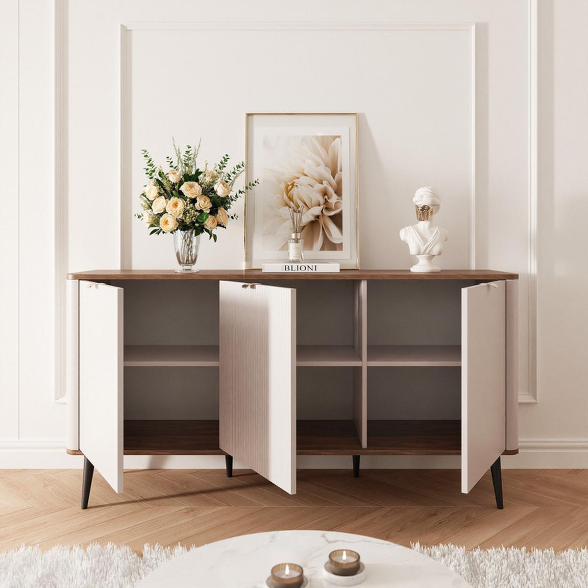 KOMMODE NAVANI 160 cm, Kaschmir / Nussbaum - Goldfarben/Nussbaumfarben, Holzwerkstoff/Metall (160/82/40cm) - Idohome