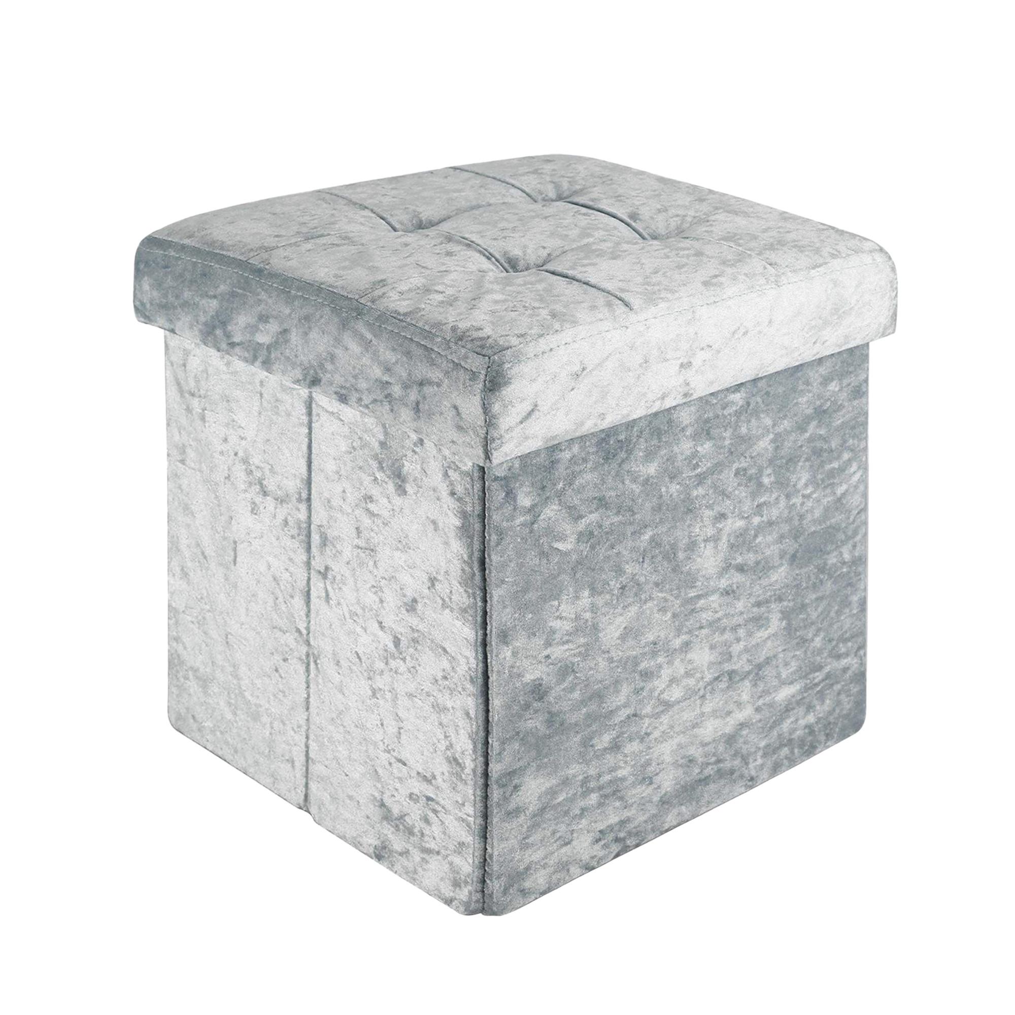 SITZHOCKER Faltbar mit Samtbezug 30/30/30 cm (Blau) - Blau, Karton (30/30/30cm) - Intirilife