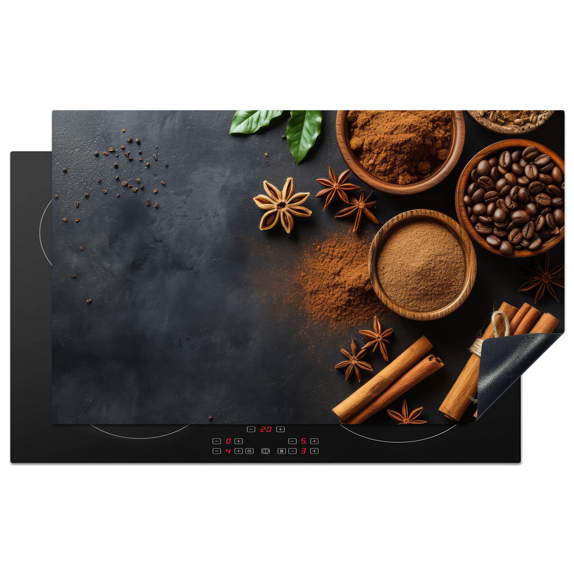 HERDABDECKPLATTE Zimt - Beton - Kaffee - Zimtstangen - Gewürze Ceranfeldabdeckung 85x52 cm - Mokka, Kunststoff (85/52/0.2cm) - MuchoWow