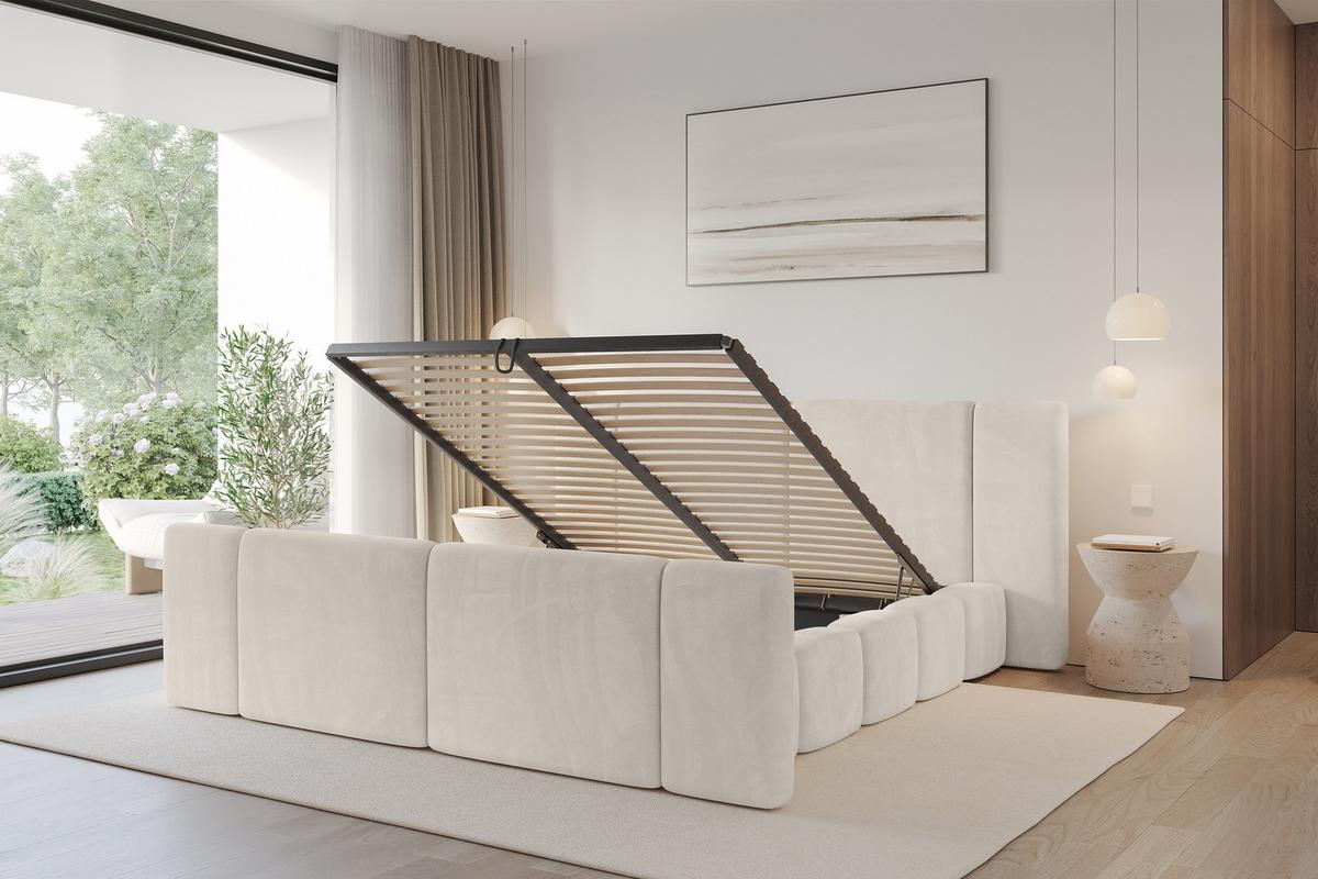 POLSTERBETT mit Bettkasten, Fußteil und Lattenrost, Bett mit Matratze H3/H4 - NILO-Z 140x200 Beige - Beige, Holzwerkstoff/Textil (140/200cm) - ALTDECOR