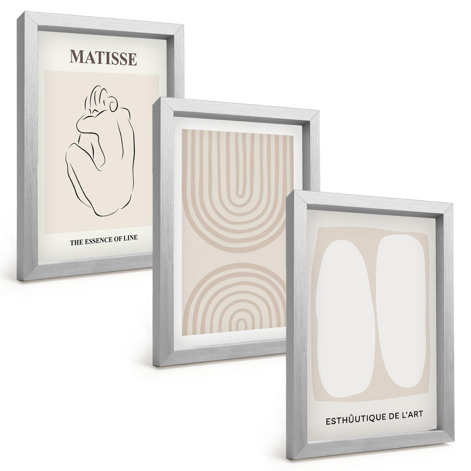 BILDER SET 3er Set - 20x30 cm Silberner Rahmen - Stilvolle minimalistische Linien - Silberfarben, Kunststoff (20/30cm) - TULUP