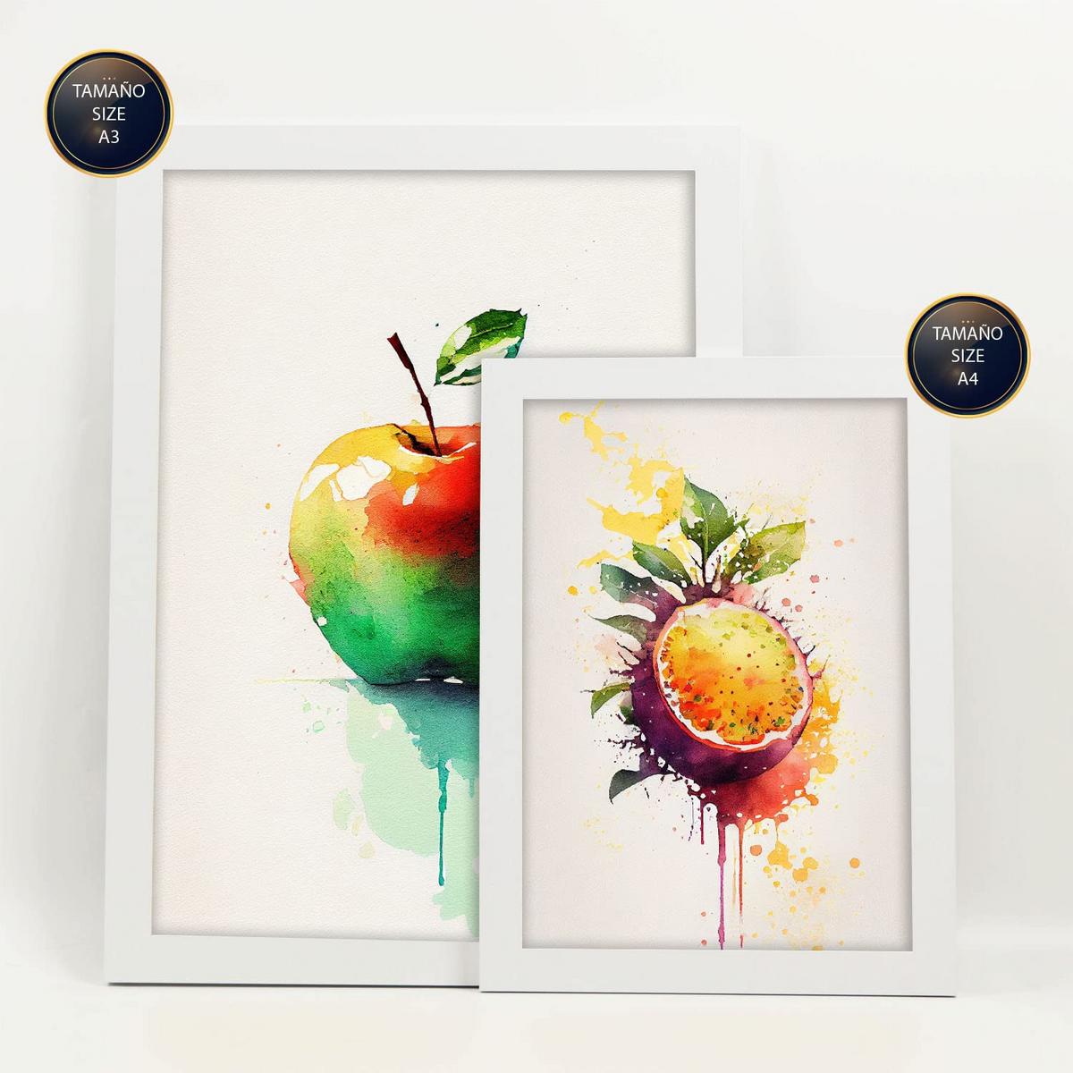 POSTER Set Mit 6 Regenbogenfrüchte Plakate Von Obst Gemüse & Gesunden Lebensmitteln Im Aquarell Kunst Auf Reinweißen A3 & A4 Weißer Rahmen - Weiß, Papier (29/3cm) - Nacnic