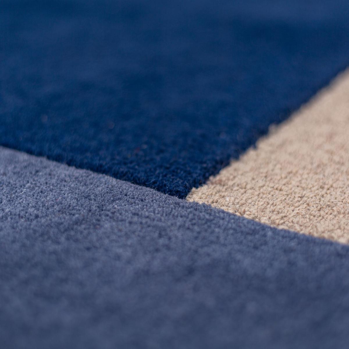 WOLLTEPPICH HALLEIN, geometrisch, Blau-Beige, Ø 150 cm - Blau, Textil (150/150cm) - KADIMA DESIGN