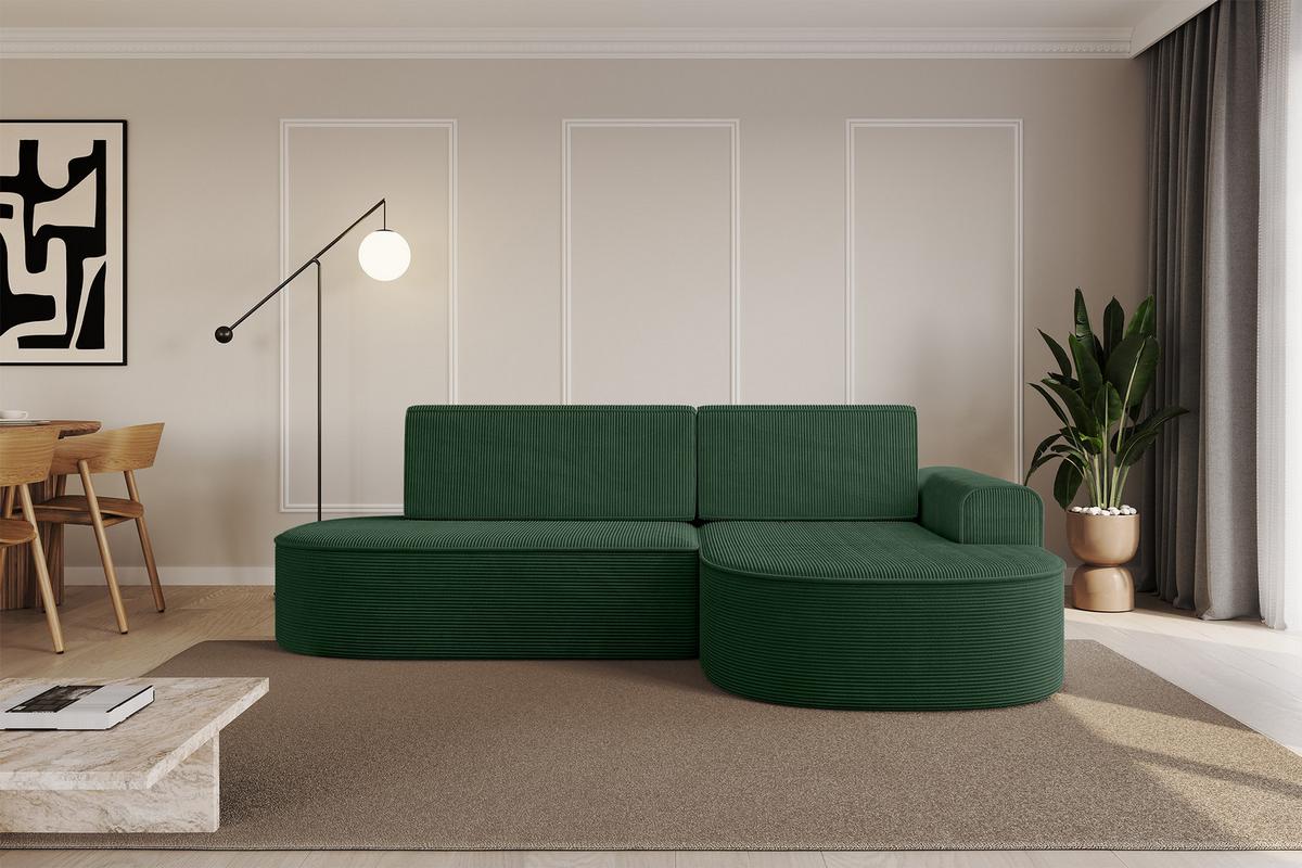 ECKSOFA mit Schlaffunktion und Bettkasten Ottomane Rechts MARI-L1-S - 283x167x73 cm Grün Cord - Waldgrün/Schwarz, Holzwerkstoff/Kunststoff (167/283cm) - ALTDECOR